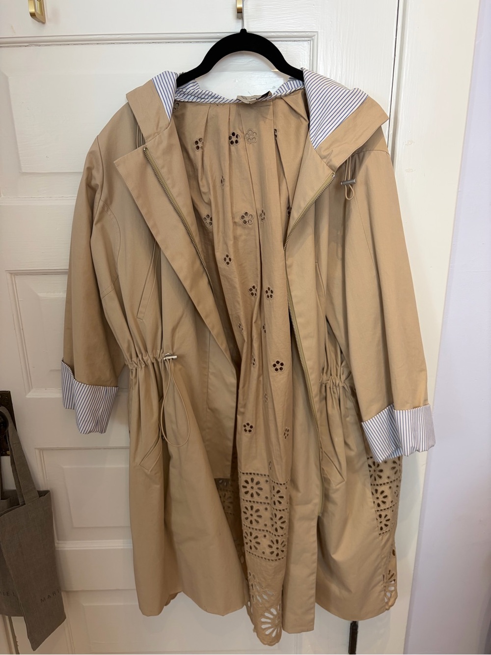 Sea Tan Eyelet Jacket with Blue-White Striped Trim